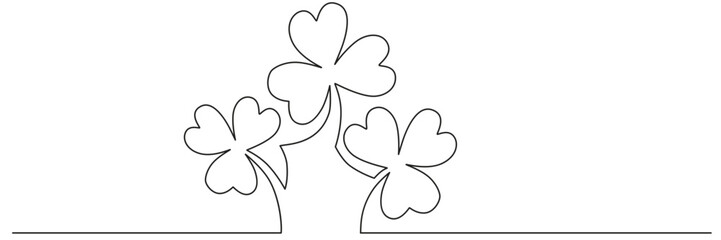 Clover flower banner for Saint Patrick day - good lucky symbol, single line. Minimalism illustration isolated on white background for design template invitation frame.