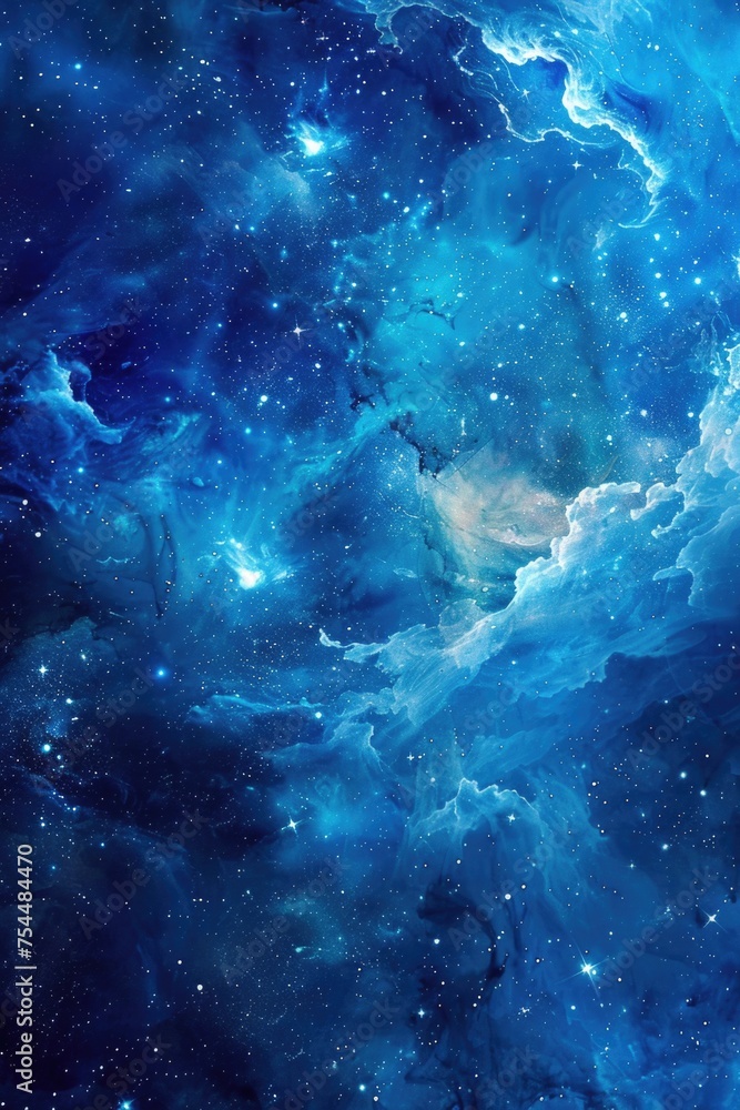 Poster a stunning image of a blue galaxy with twinkling stars. perfect for space and astronomy concepts