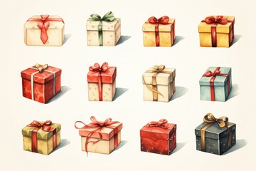 Fototapeta premium Various colored gift boxes with bows, perfect for holiday or celebration themes