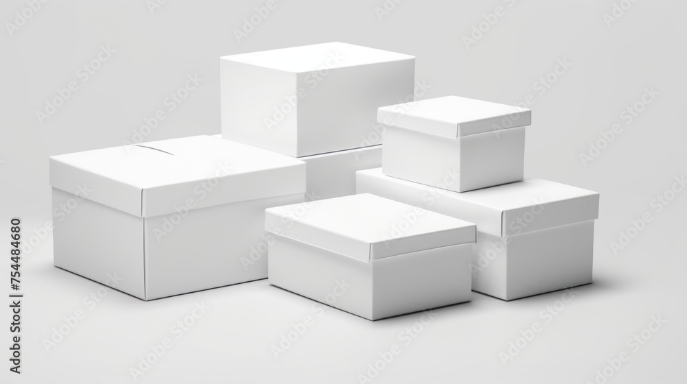 Poster a group of white boxes stacked on top of each other. perfect for business or storage concepts.
