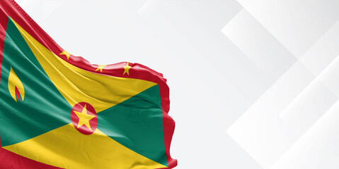 Grenada national flag cloth fabric waving on beautiful white Background. - obrazy, fototapety, plakaty