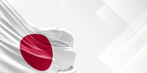 Japan national flag cloth fabric waving on beautiful white Background.