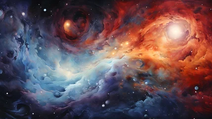 Fototapeten A vast and mysterious cosmic nebula, swirling colors and ethereal light, the wondrous beauty of the universe Generative AI © FaiajMahmud