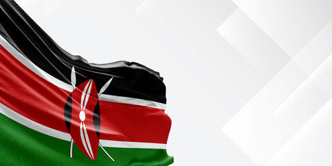 Kenya national flag cloth fabric waving on beautiful white Background.