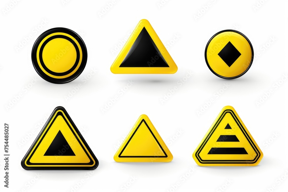 Poster collection of warning signs on a white backdrop. suitable for safety and caution concepts