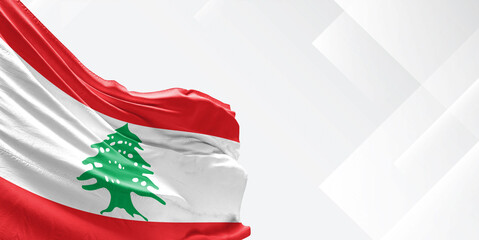 Lebanon national flag cloth fabric waving on beautiful white Background.