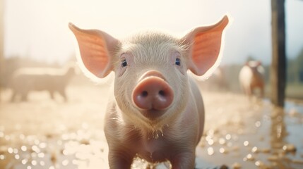 A pig standing in a field of hay. Suitable for farm or animal-related projects - Powered by Adobe