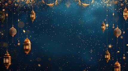Naklejka premium Elegant Islamic Background in Light Navy and Gold With Copy Space Available