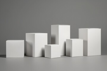 White boxes arranged on a table, versatile for various concepts