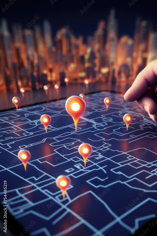 Poster person using a tablet with a map, suitable for travel concept