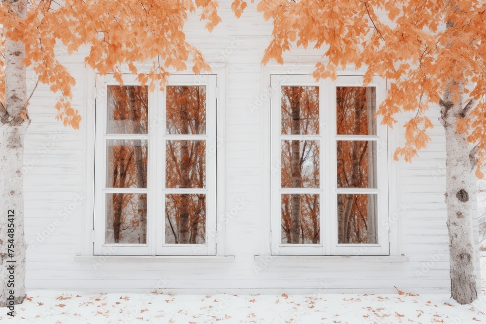 Aufkleber a white house with two windows and trees in the background. suitable for real estate or nature conce
