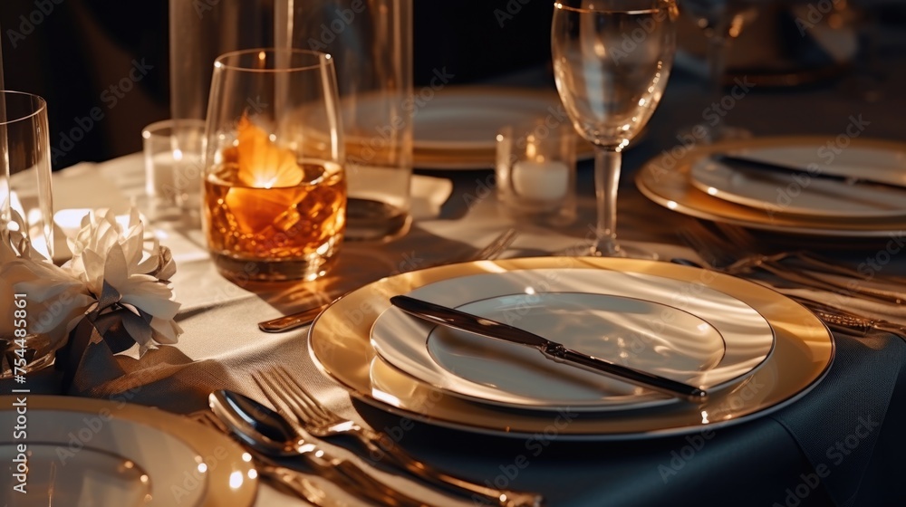 Poster elegant table setting with a glass of wine, suitable for dining concepts