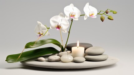 A white orchid displayed on a white plate. Perfect for elegant table settings