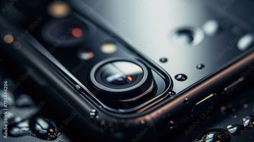 Poster close up of a camera on a cell phone, suitable for technology concepts