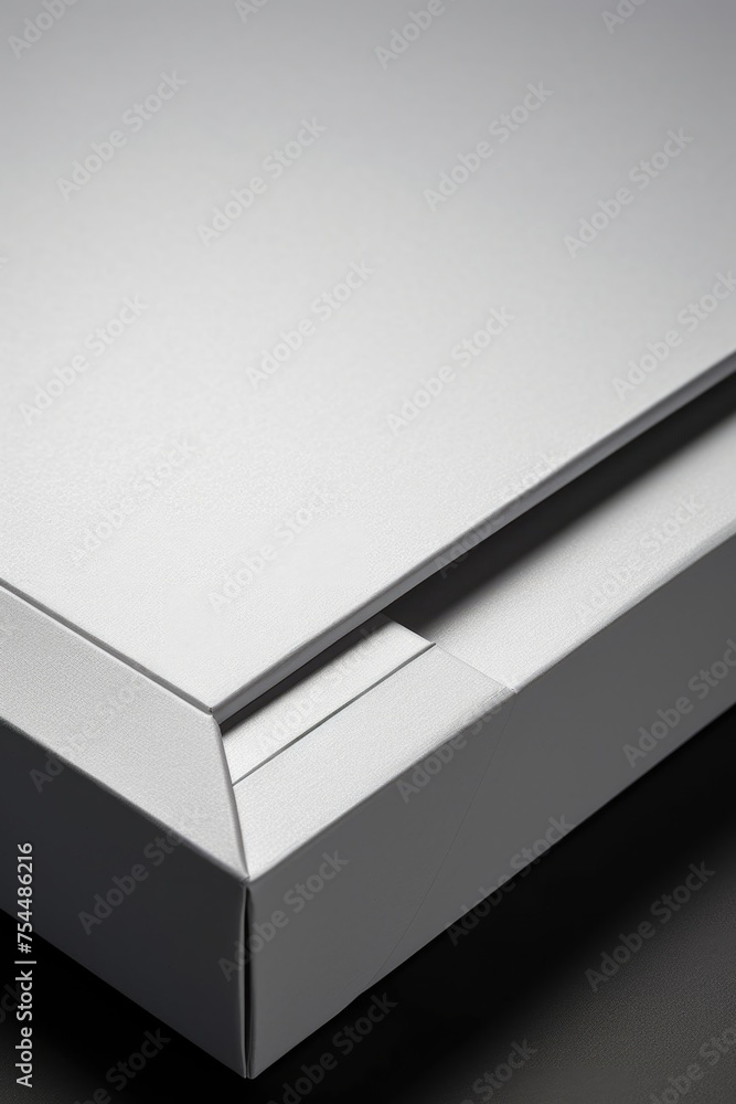 Poster close up of a white box on a table. suitable for various business or gift concepts