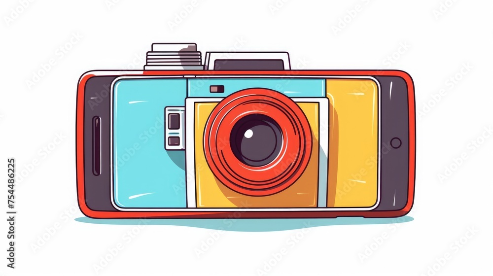 Poster a camera with a lens on top of it. suitable for photography concepts