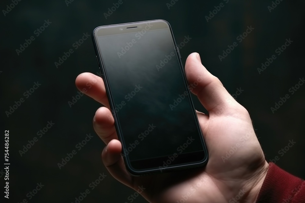 Poster close-up of a hand holding a smartphone. suitable for technology concepts