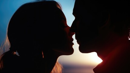 Silhouette of a romantic kiss, perfect for love themes - obrazy, fototapety, plakaty