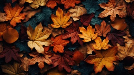 A bunch of leaves laying on top of each other. Suitable for autumn themes