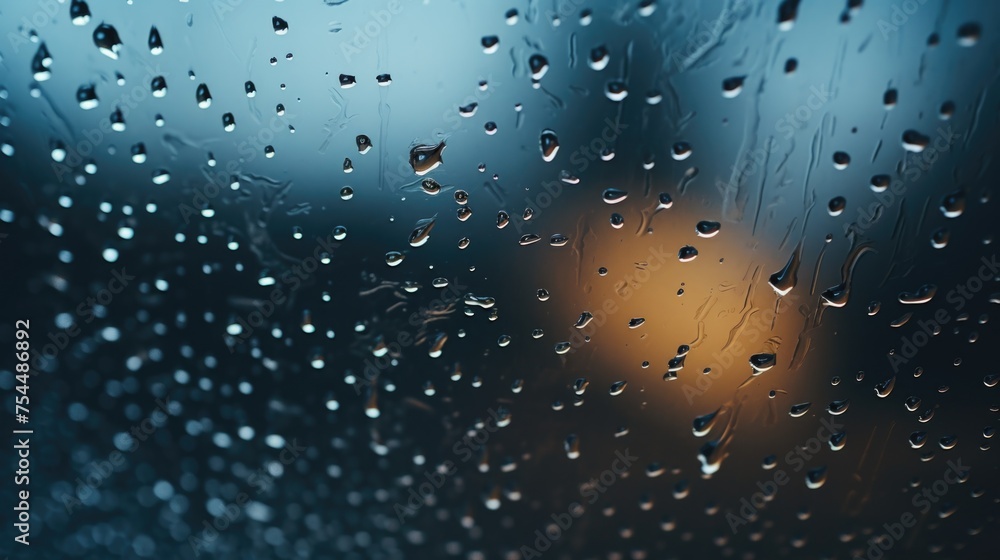 Poster Close-up of raindrops on a window, suitable for various weather-related concepts
