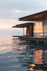 A house sitting on top of a body of water. Suitable for real estate or travel concepts