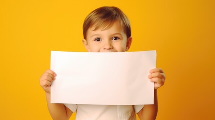 Young boy holding paper in front of face, suitable for educational and creative concepts
