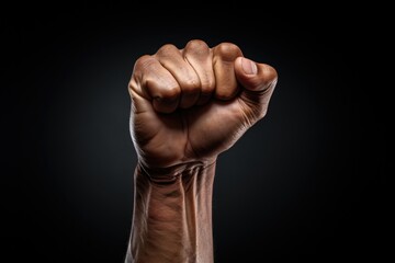 Close up of a person's fist on a black background. Great for illustrating power and determination