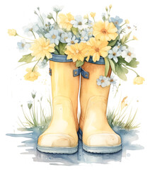 rain boots and flowers