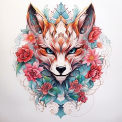 Fototapeta premium A drawing of a fox surrounded by flowers, perfect for nature lovers