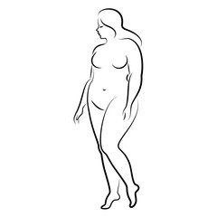 Silhouette of the figure of a slender naked woman. The girl is standing, she is overweight. A lady full of beauty and sexuality. Vector illustration.