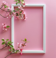 Square Frame With Pink Flowers on Pink Background