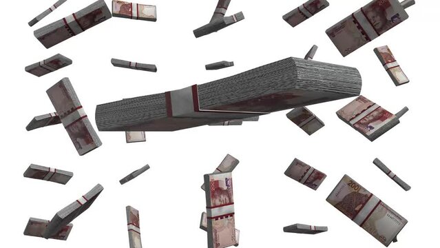 South African Rand banknote Falling Animation on White Screen