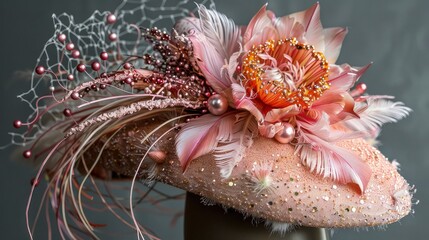 Photo of a unique women's hat with a large pink flower crown