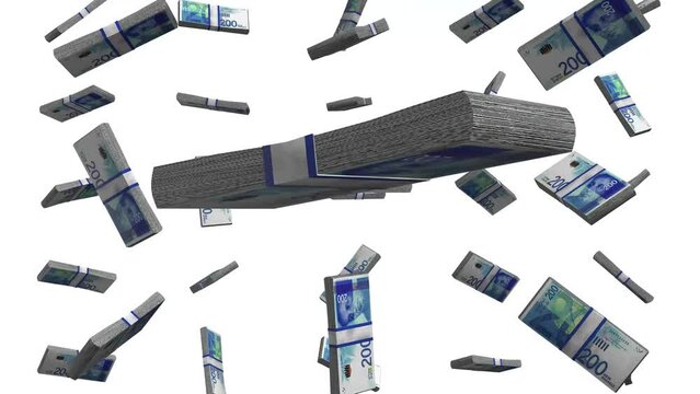 200 Israeli New Shekels banknote Falling Animation Stacks Of Money