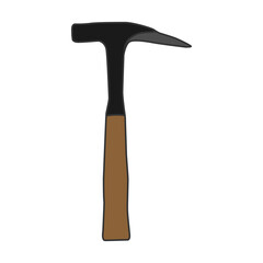 Colored vector hammer with pointed end. Claw type. Special tool for convenient hammering and pulling of nails. Isolated device with wooden handle