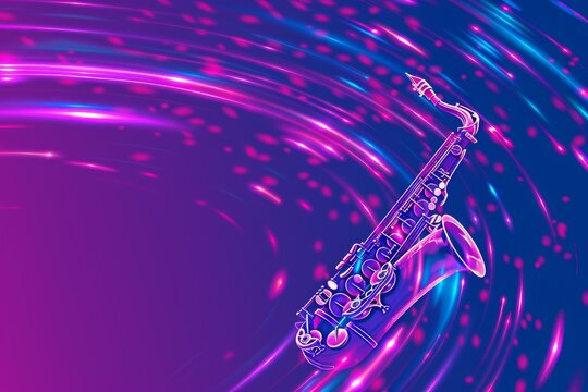 Stylized image of a saxophonist enveloped in neon light, capturing the essence of jazz and urban music culture, ideal for modern musical themes and designs.
