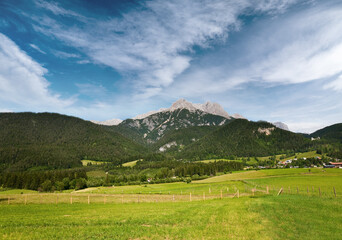 Naklejka premium Alps mountain meadow tranquil summer view (Austria, Gosau village outskirts)