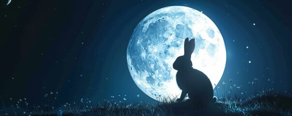 Under the Moonlight: A Serene Easter Bunny's Silhouette Marks the Celebration of Spring