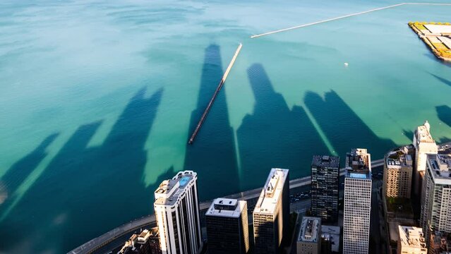 Chicago Skyline Shadows Moving Fast over Lake Michigan, Timelapse, 360 Chicago