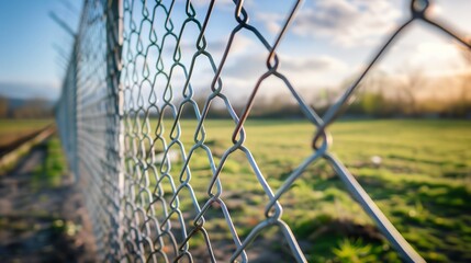 a fence with a grassy field in the background