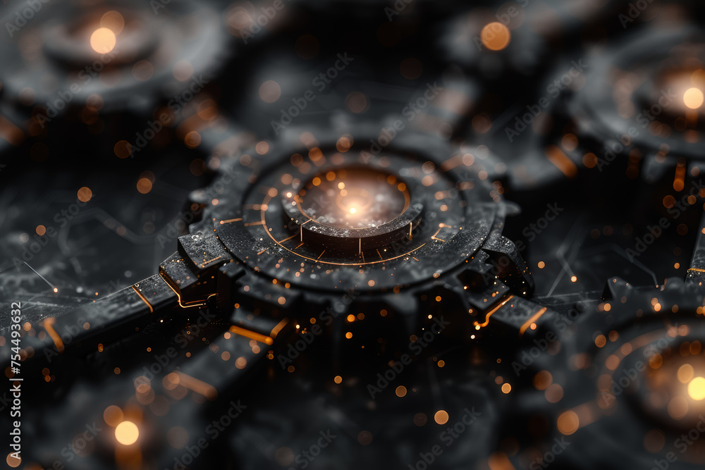 Poster an intricate web of interconnected gears and cogs symbolizing the complexity of communication system