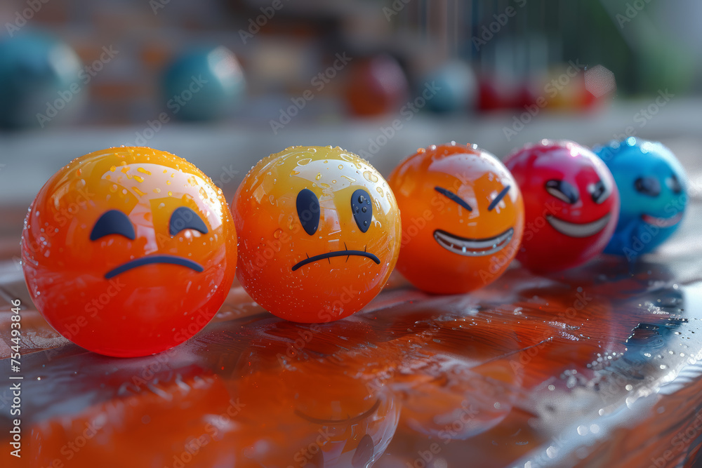 Poster a series of emojis representing various emotions, showcasing the evolution of visual language in com