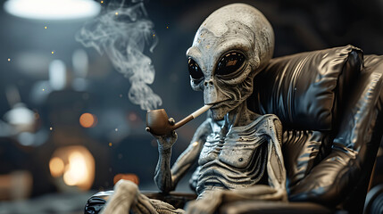 Fototapeta na wymiar alien with a pipe