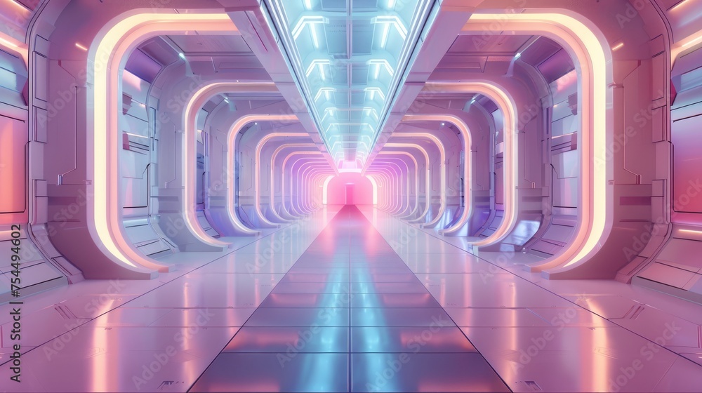 Poster a vibrant neon-lit corridor with a perspective view in a futuristic setting