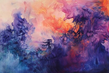 Abstract of Amidst the ethereal beauty of a watercolor abstract dreamscape