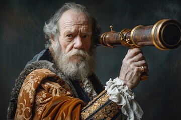 Portrait of Galileo Galilei and his telescope