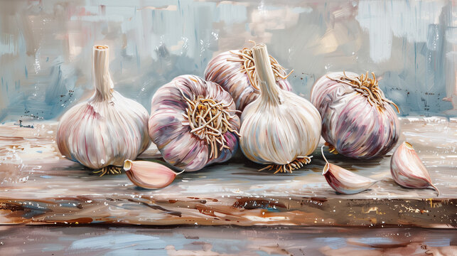 Painted garlic bulbs with cloves 