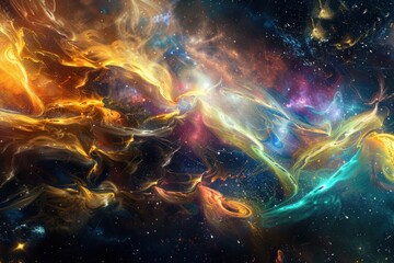 Fototapeta premium The cosmic background presents a vast expanse of stars, nebulae, and galaxies, evoking a sense of awe and wonder at the mysteries of the universe