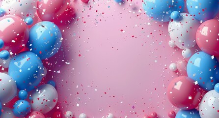 Group of Balloons With Confetti on Blue Background