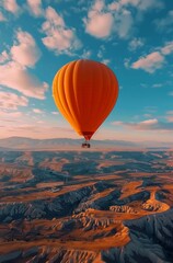 Hot Air Balloon Flying Over Desert Landscape